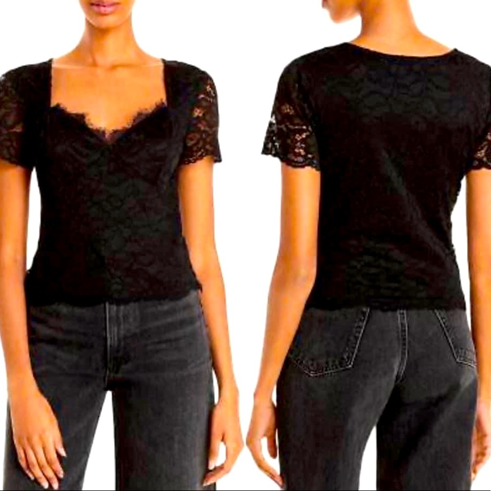AQUA Brand V Neck Lace Women Top Blouse